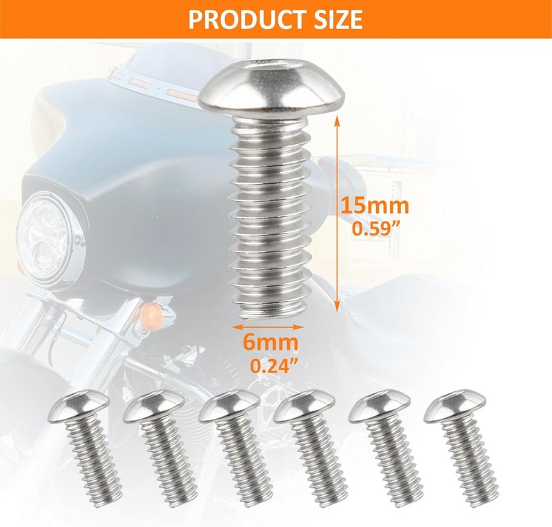 IVWFU 15PCS Windshield Bolts Batwing Inner Fairing Screws with Washers Set Stainless Steel Fit for Harley Touring Models Street Glide, Electra Glide, Trike Glide 1996-2013 - Image 4